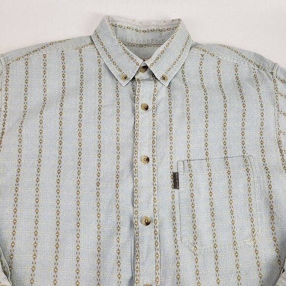 Woolrich Button Front Shirt Mens Large Blue Striped Long Sleeve Casual Dress - Picture 2 of 11